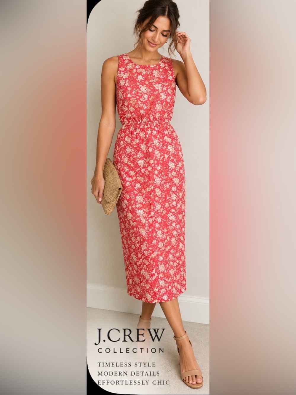 J.Crew Collection Size 6 Pink Floral Open Back Tie Midi Dress Summer Resort